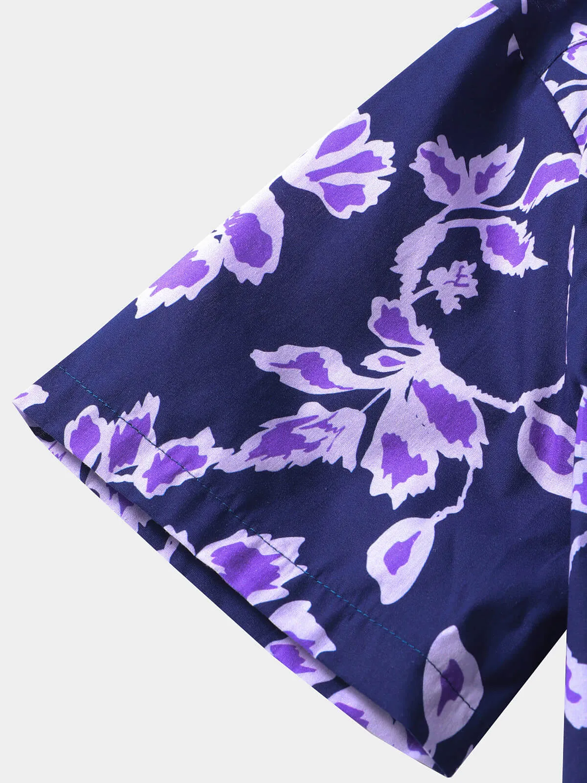 Men's Purple Floral Vintage 100% Cotton Short Sleeve Shirt