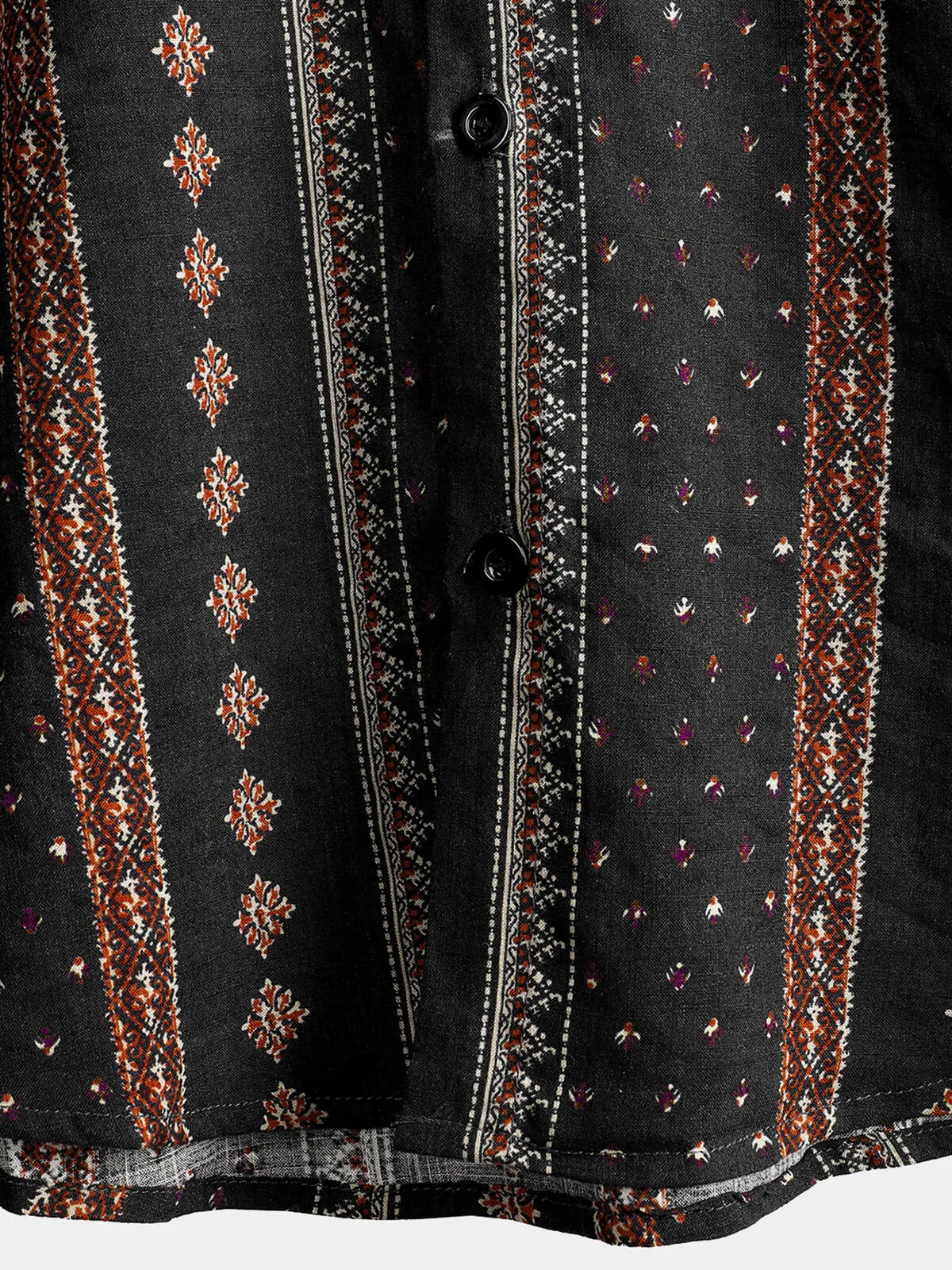 Men's Retro Black Striped Print Button Up 70s Vintage Short Sleeve Western Shirt