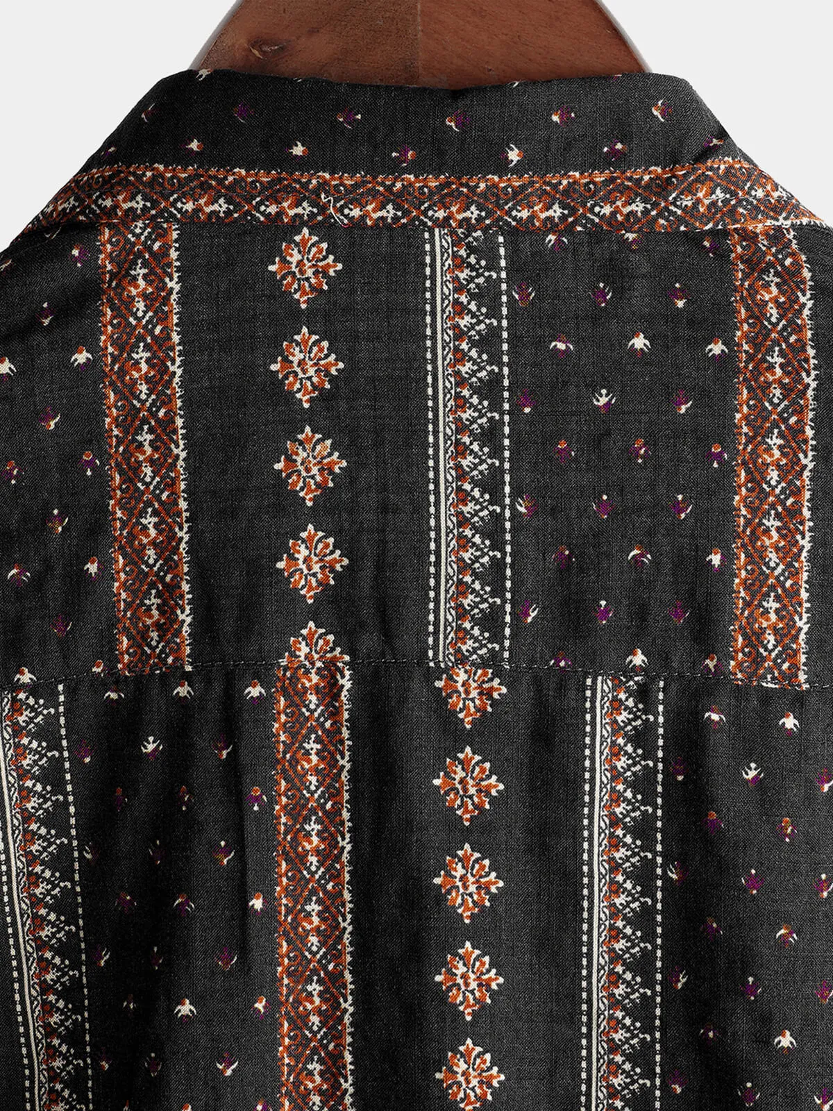 Men's Retro Black Striped Print Button Up 70s Vintage Short Sleeve Western Shirt