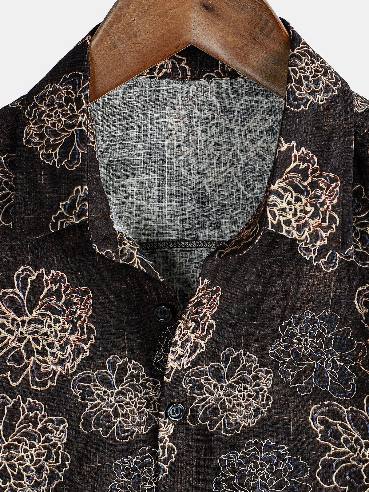 Men's Retro Brown Floral Holiday Camp Short Sleeve Button Up Shirt