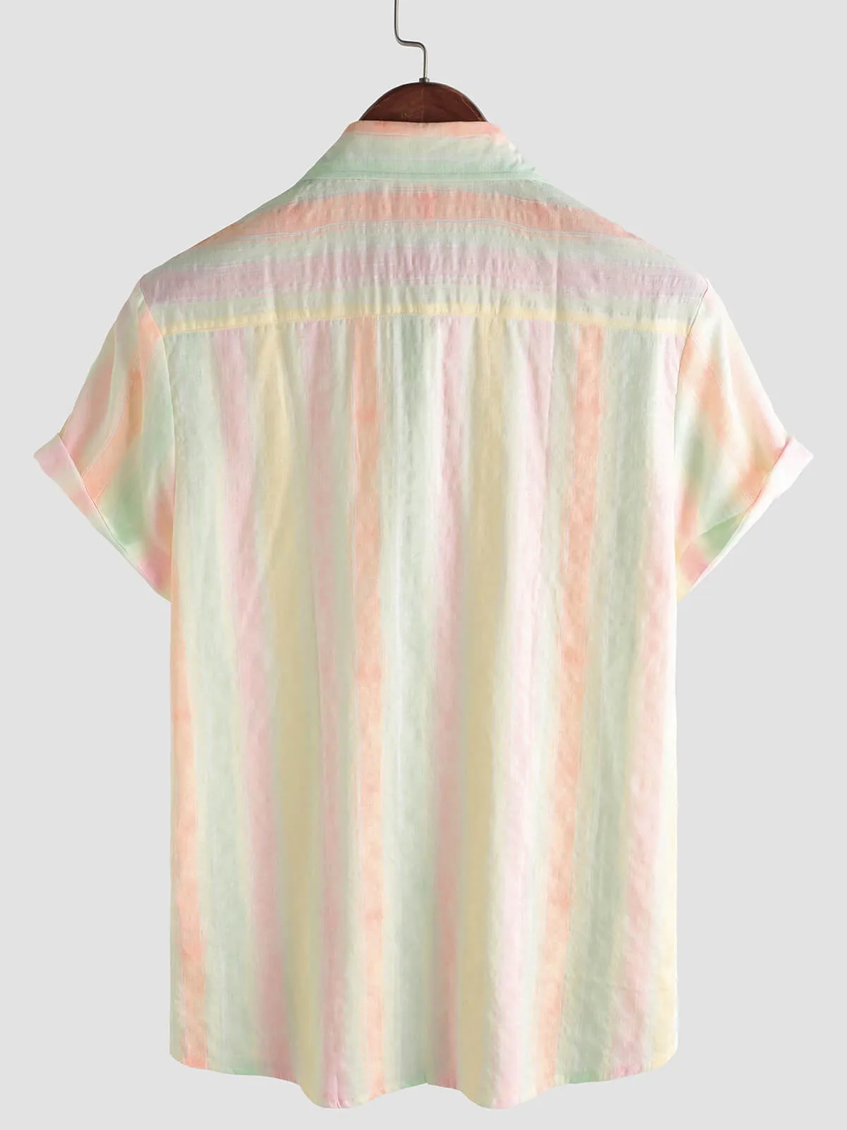 Men's Retro Colorful Striped Holiday Button Up Casual Short Sleeve Shirt