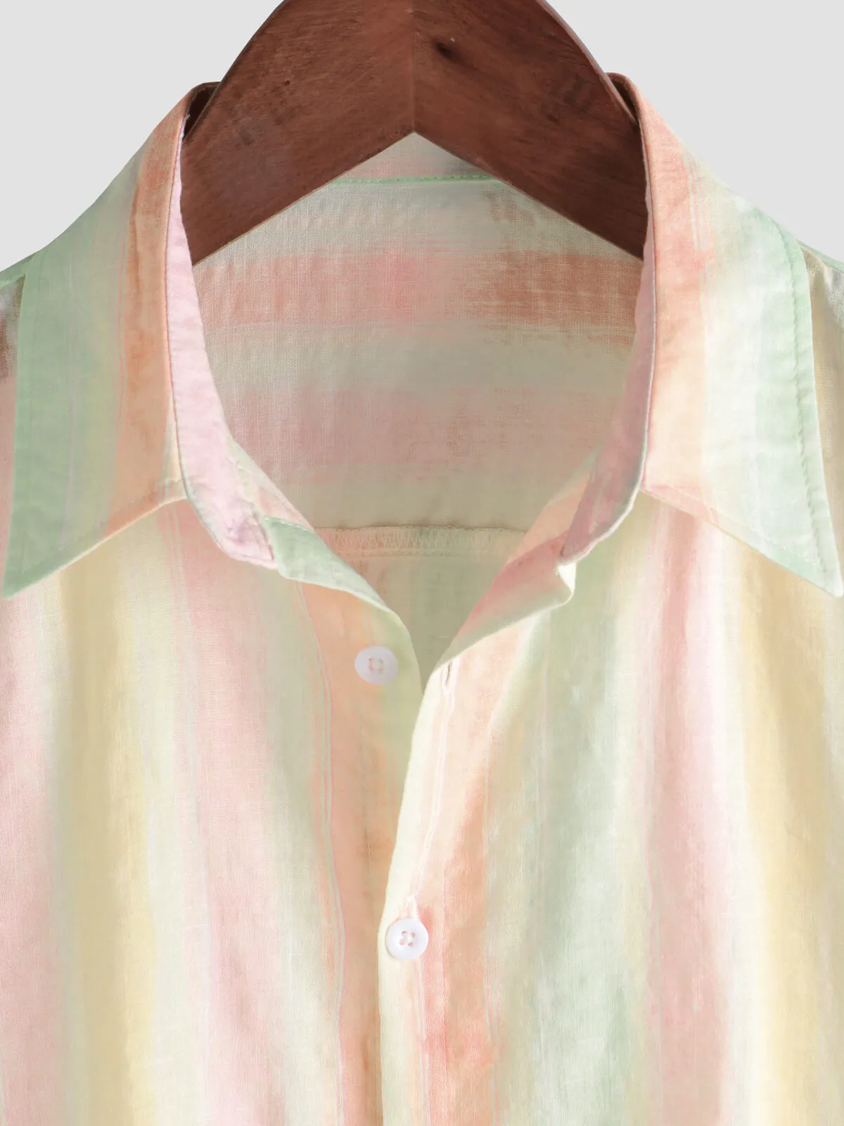 Men's Retro Colorful Striped Holiday Button Up Casual Short Sleeve Shirt