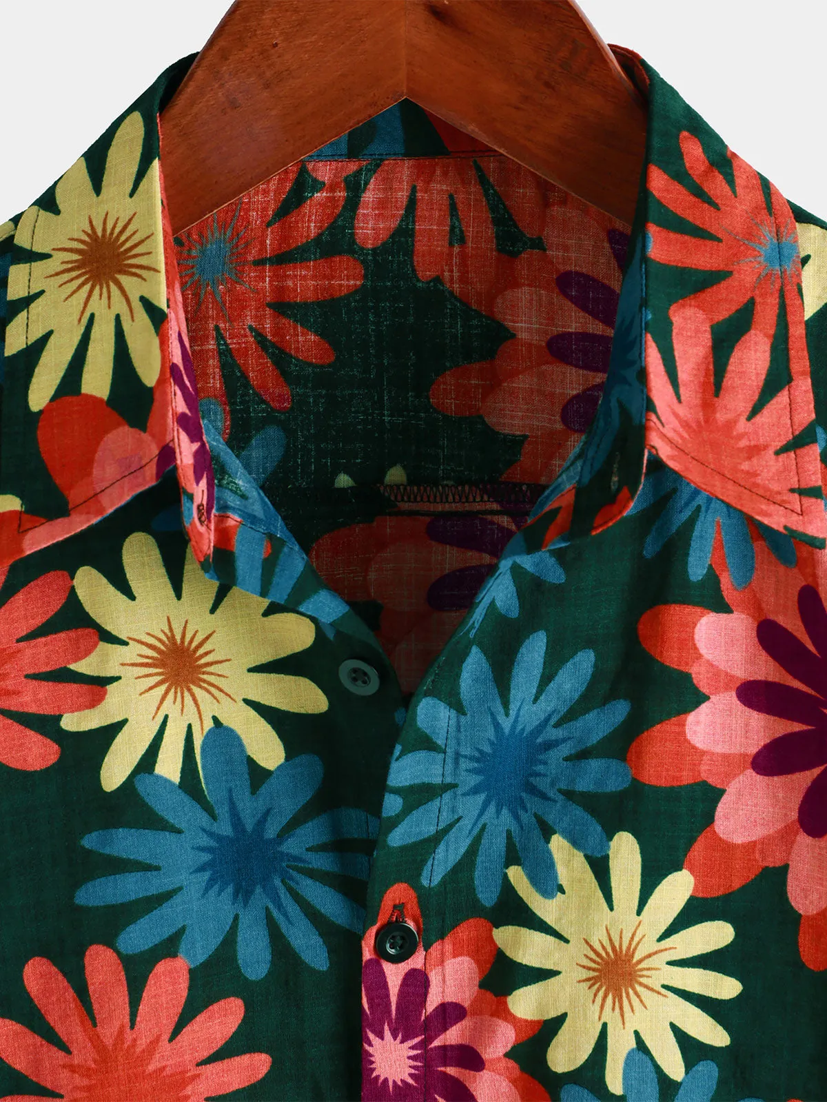 Men's Retro Daisy Beach Button Up Short Sleeve Shirt