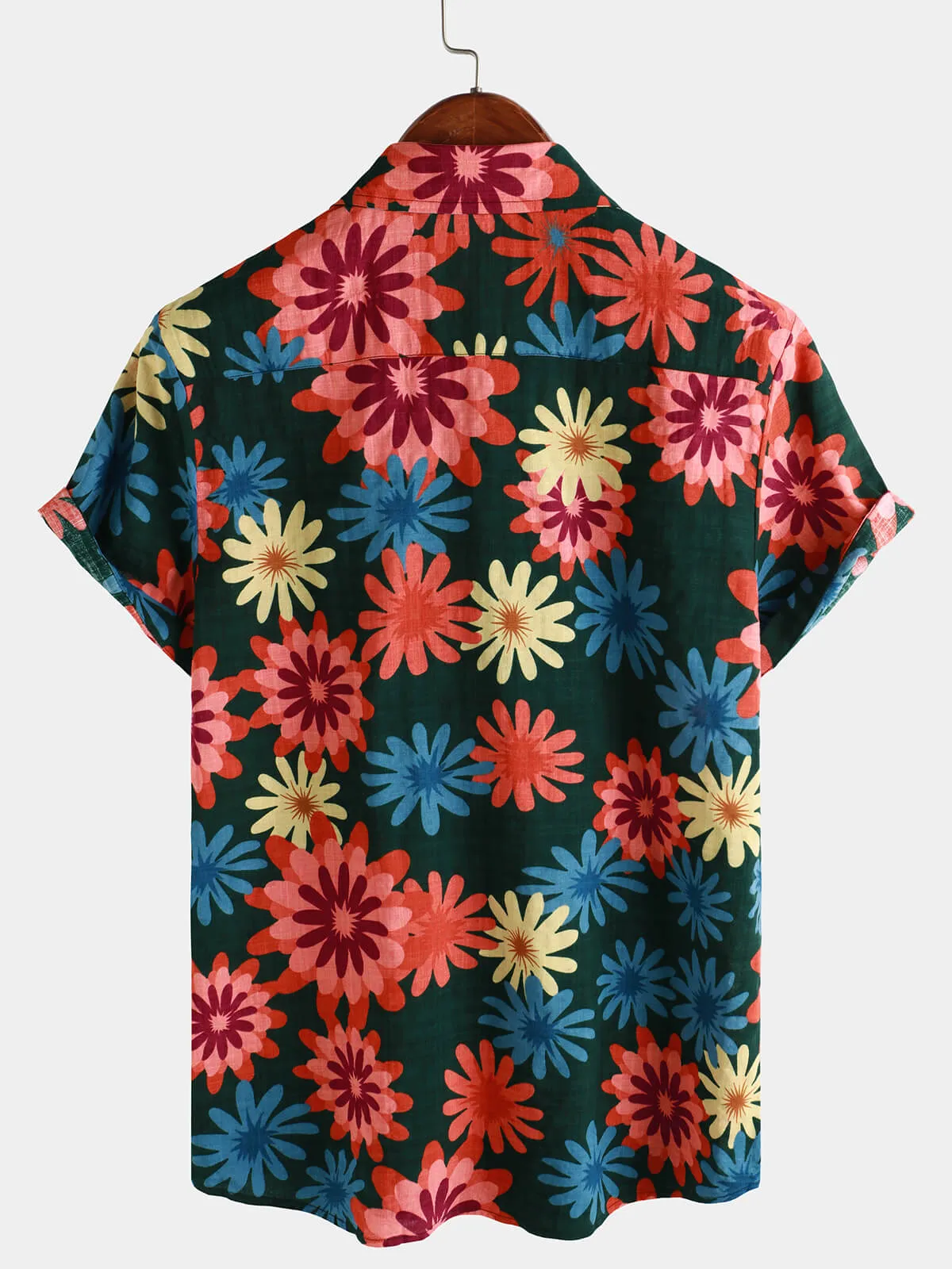 Men's Retro Daisy Beach Button Up Short Sleeve Shirt