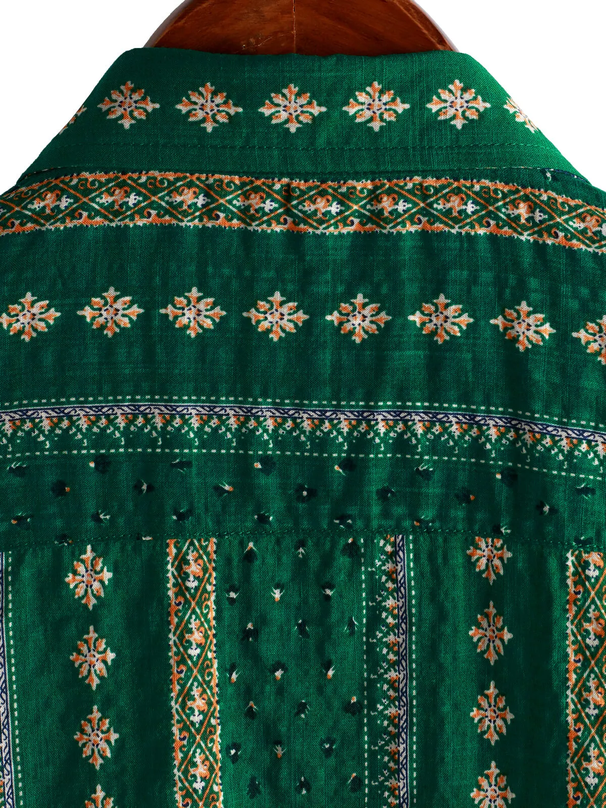 Men's Retro Green Striped Print Button Up 70s Vintage Short Sleeve Shirt