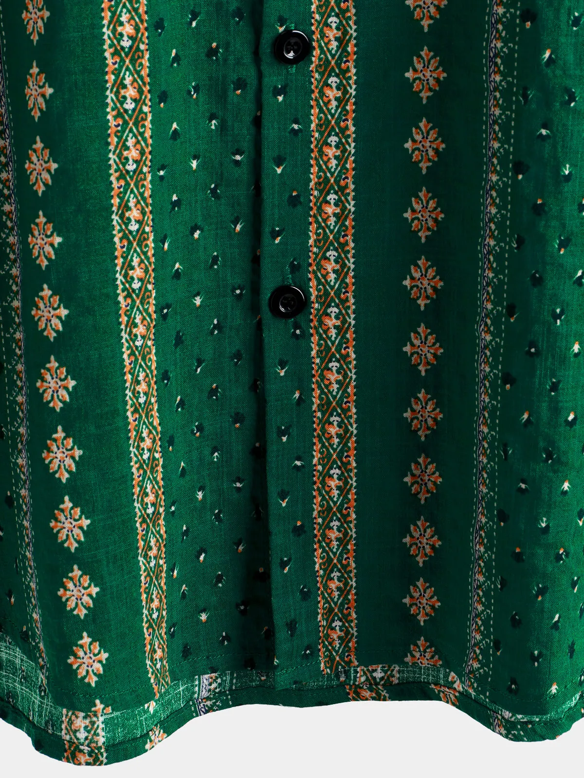 Men's Retro Green Striped Print Button Up 70s Vintage Short Sleeve Shirt