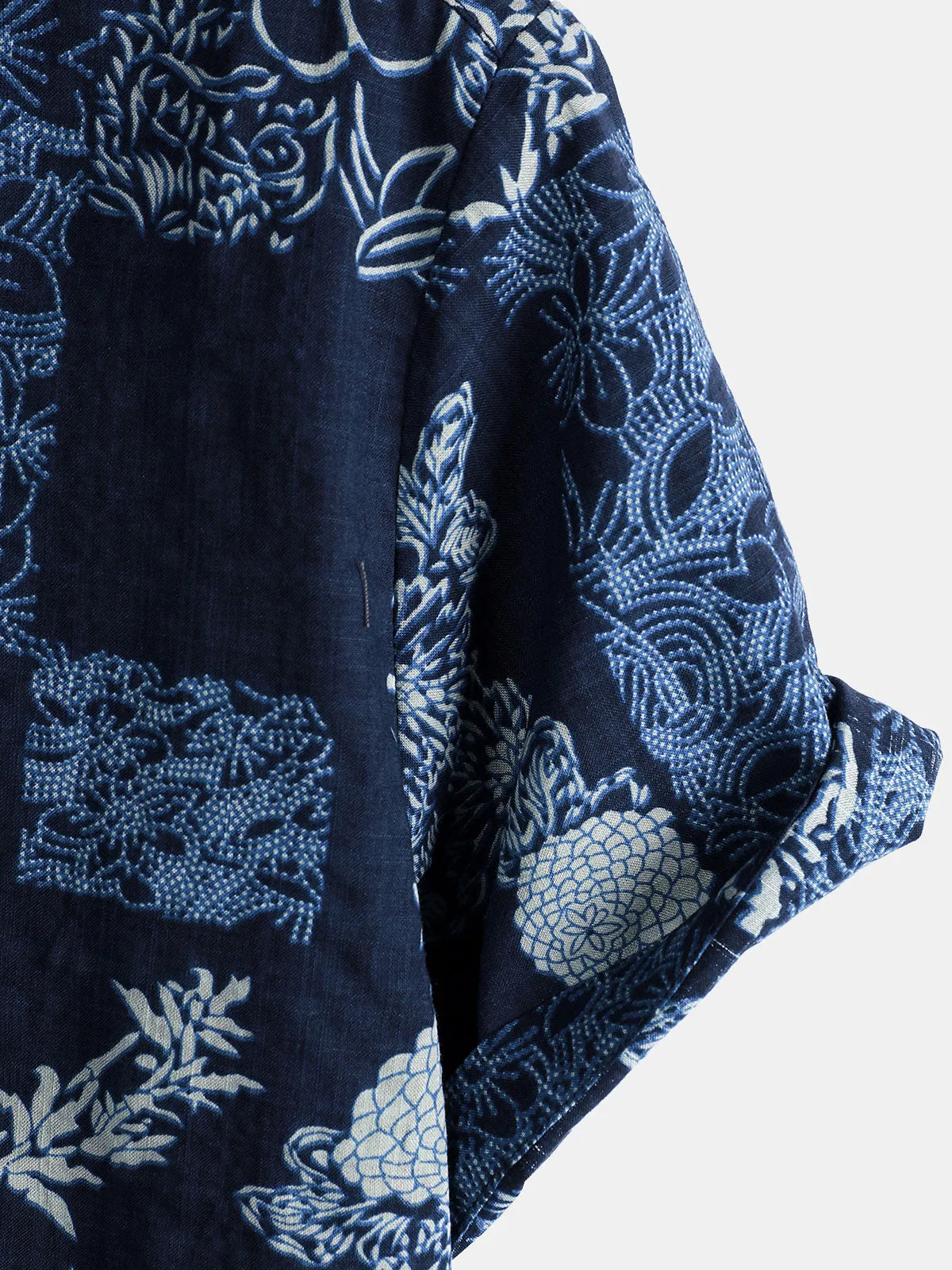Men's Retro Navy Blue Floral Summer Short Sleeve Shirt