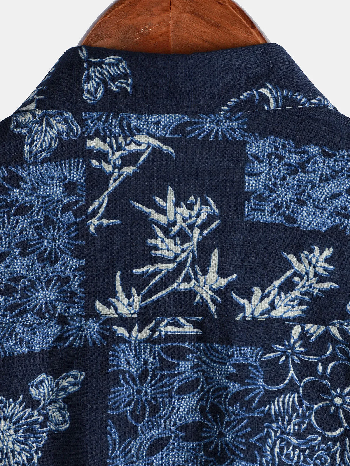 Men's Retro Navy Blue Floral Summer Short Sleeve Shirt