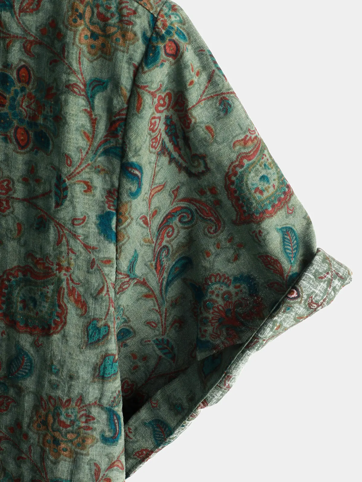 Men's Retro Paisley 70s Green Holiday Button Up Vintage Short Sleeve Shirt