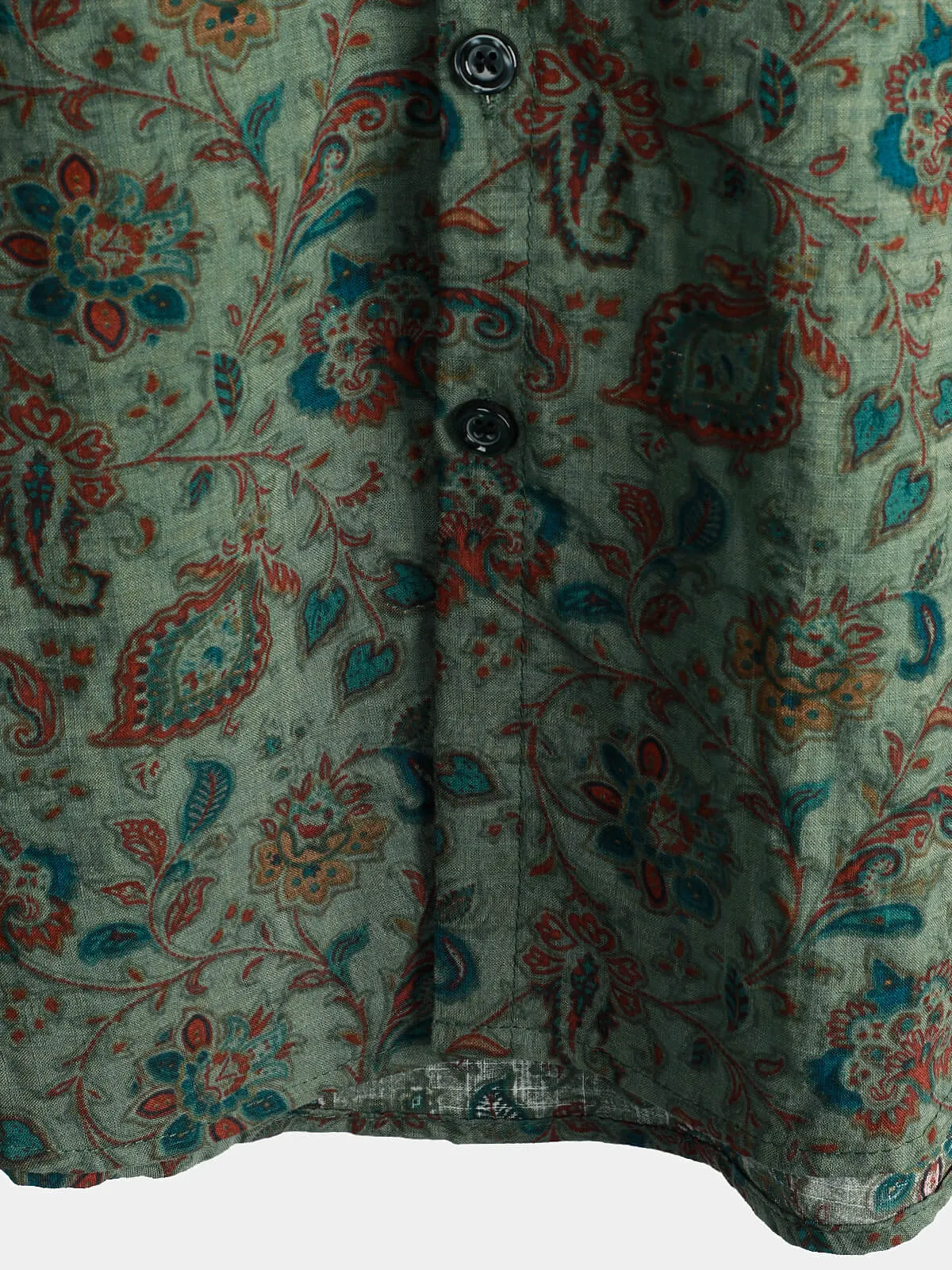 Men's Retro Paisley 70s Green Holiday Button Up Vintage Short Sleeve Shirt