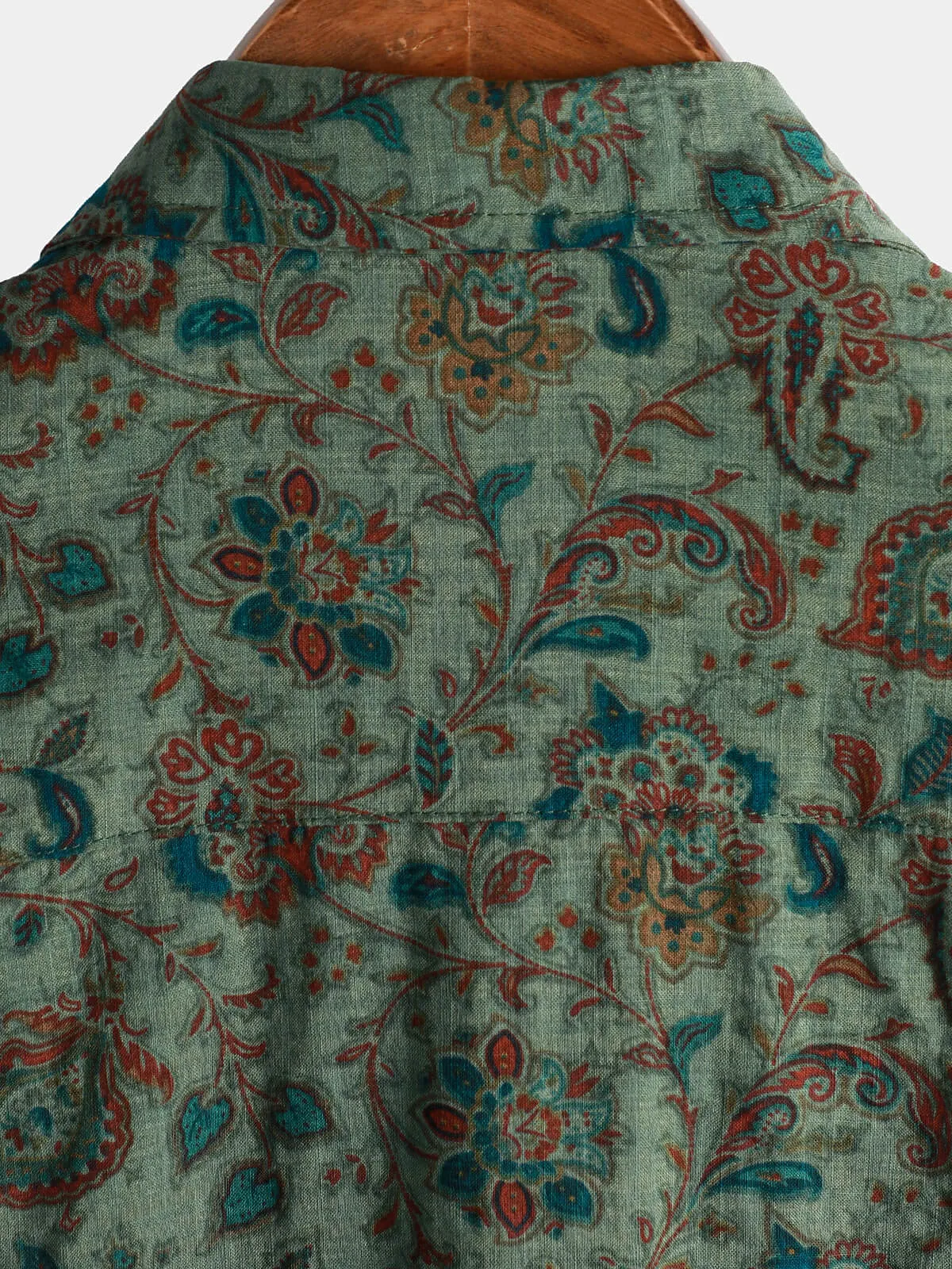 Men's Retro Paisley 70s Green Holiday Button Up Vintage Short Sleeve Shirt