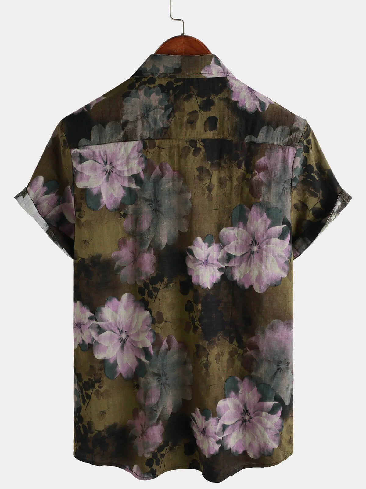 Men's Retro Pink Floral Holiday Short Sleeve Button Up Shirt