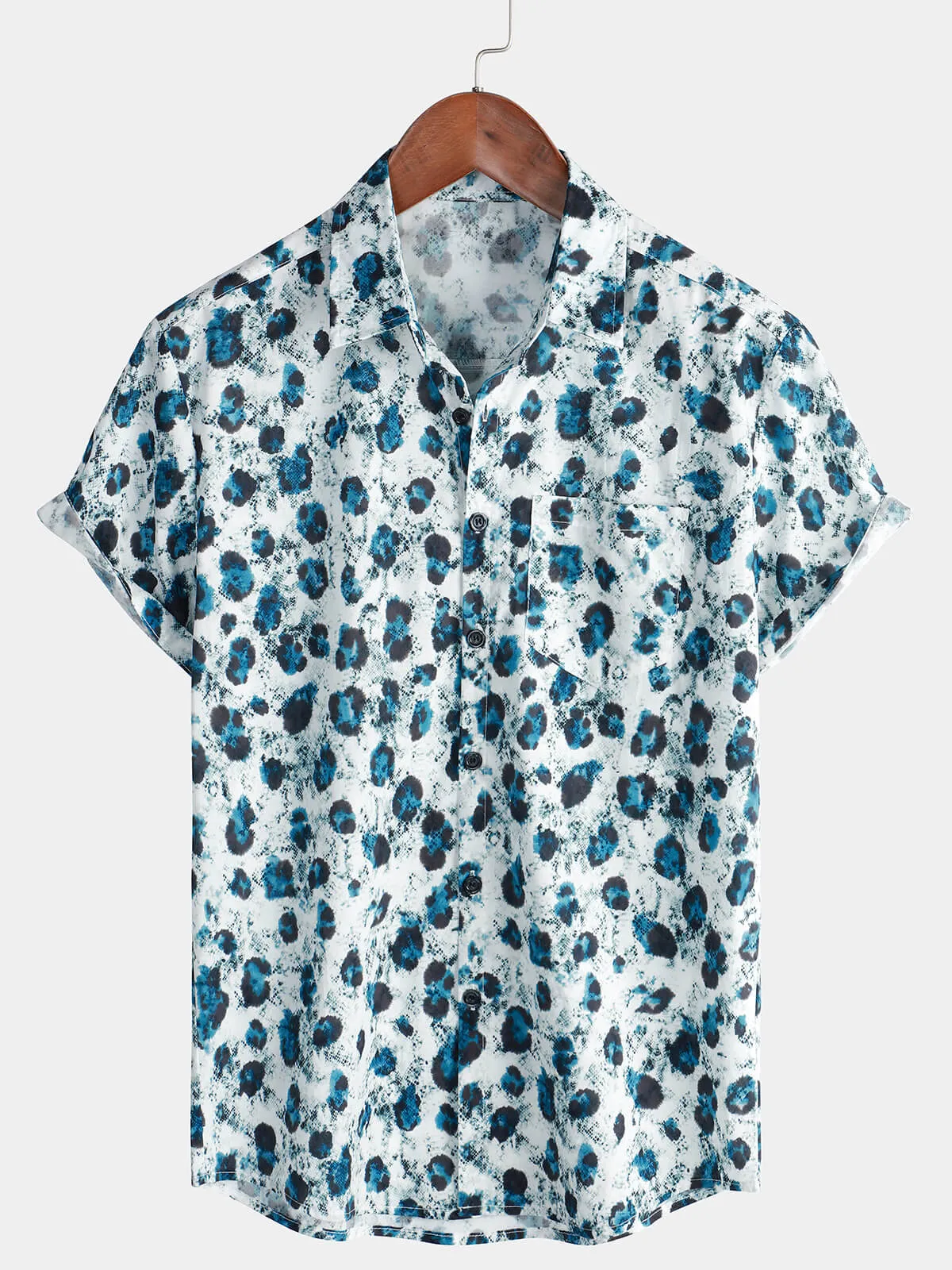 Men's Short Sleeve Button Up Shirt Funny Cool Leopard Print Summer Shirt
