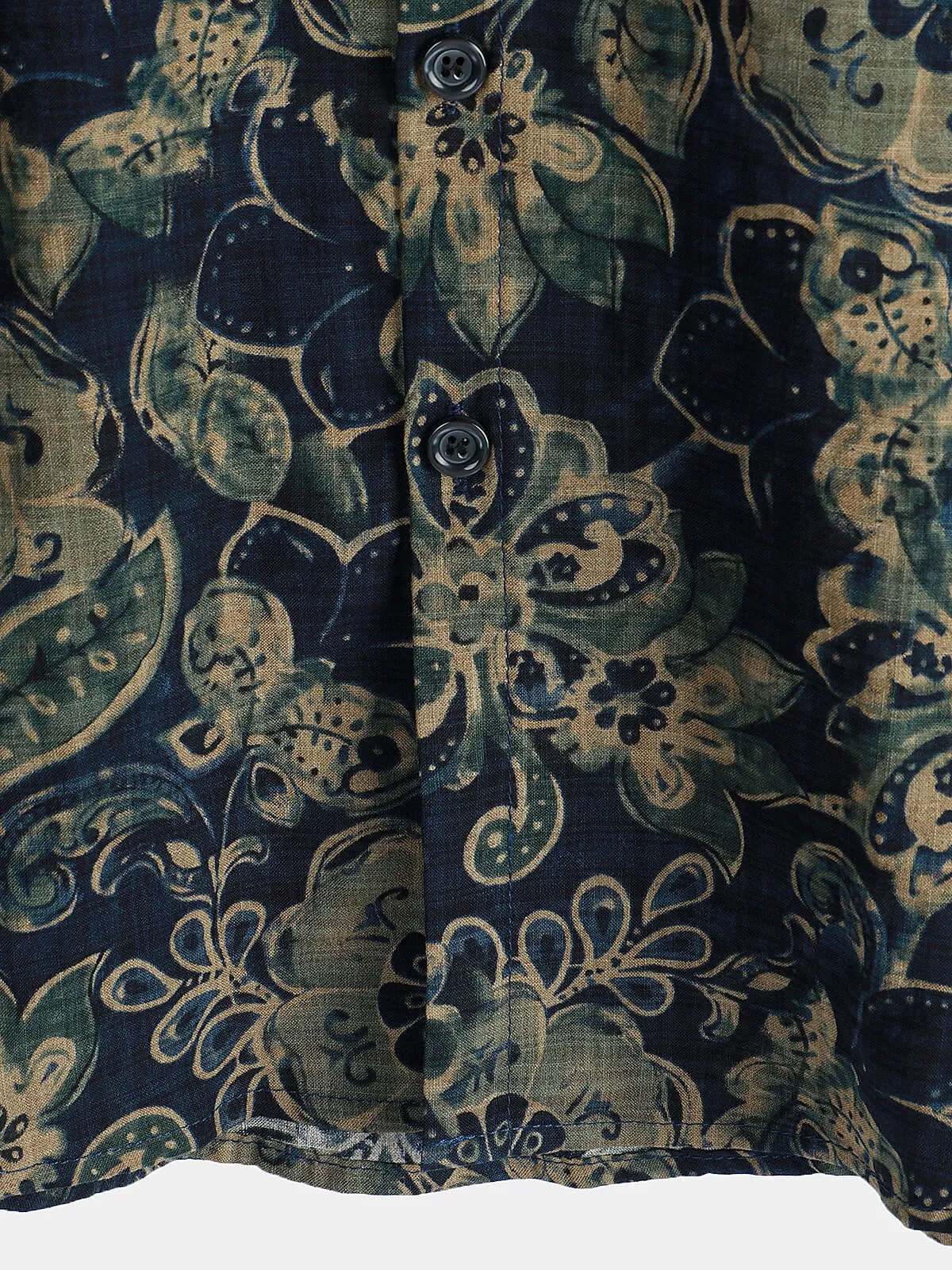 Men's Short Sleeve Casual Holiday Vintage Floral Button Green Cotton Shirt