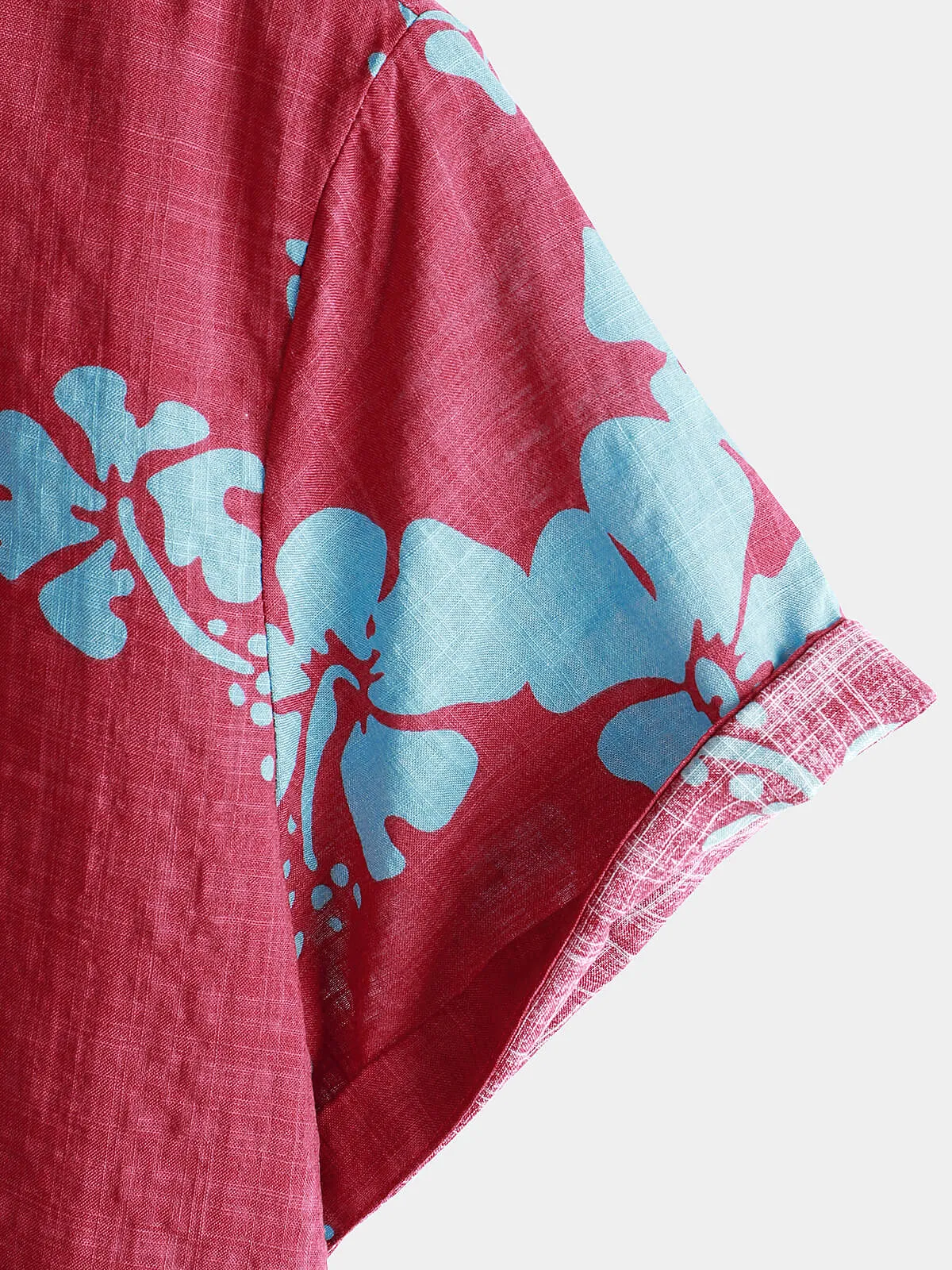 Men's Short Sleeve Red Floral Button Up Beach Tropical Hawaiian Shirt