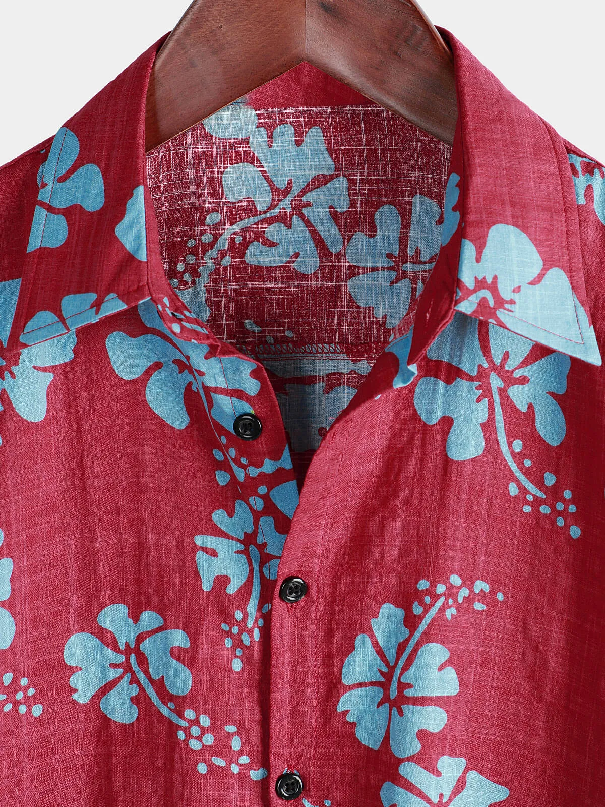 Men's Short Sleeve Red Floral Button Up Beach Tropical Hawaiian Shirt