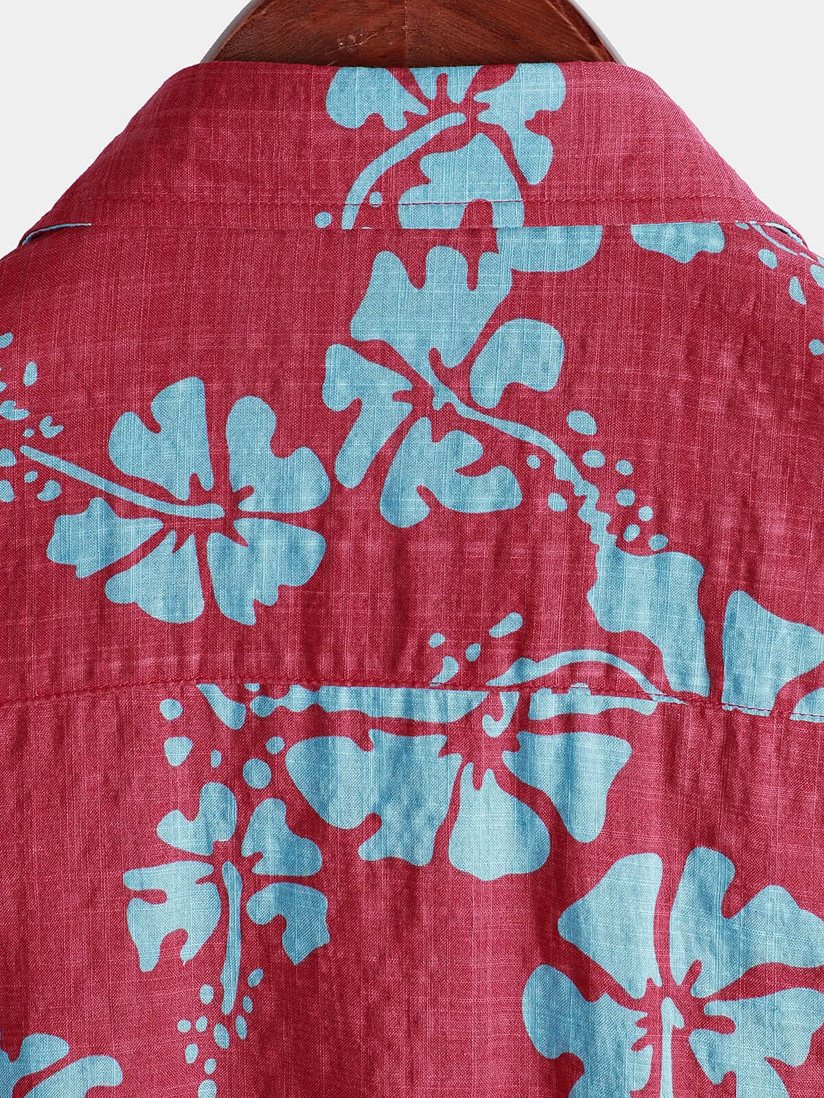 Men's Short Sleeve Red Floral Button Up Beach Tropical Hawaiian Shirt