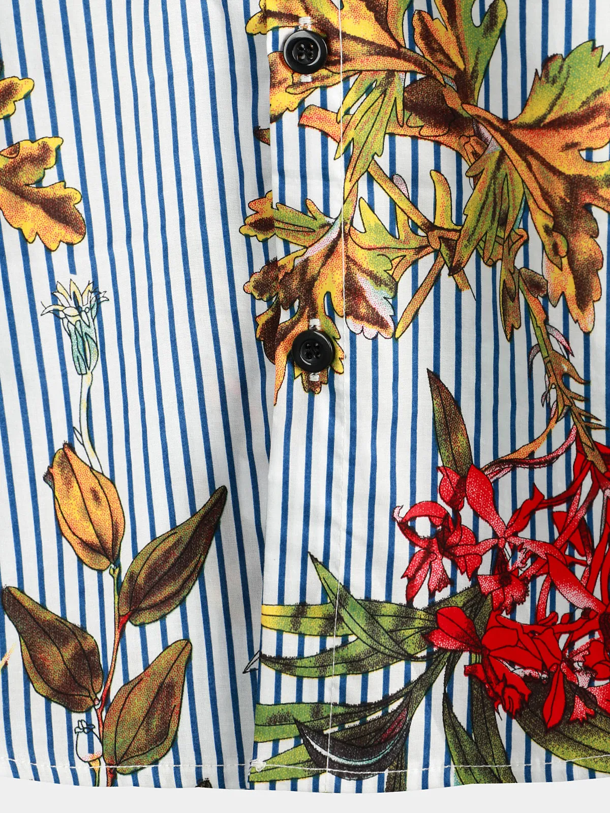 Men's Striped & Floral Print Hawaiian Pocket Short Sleeve Shirt