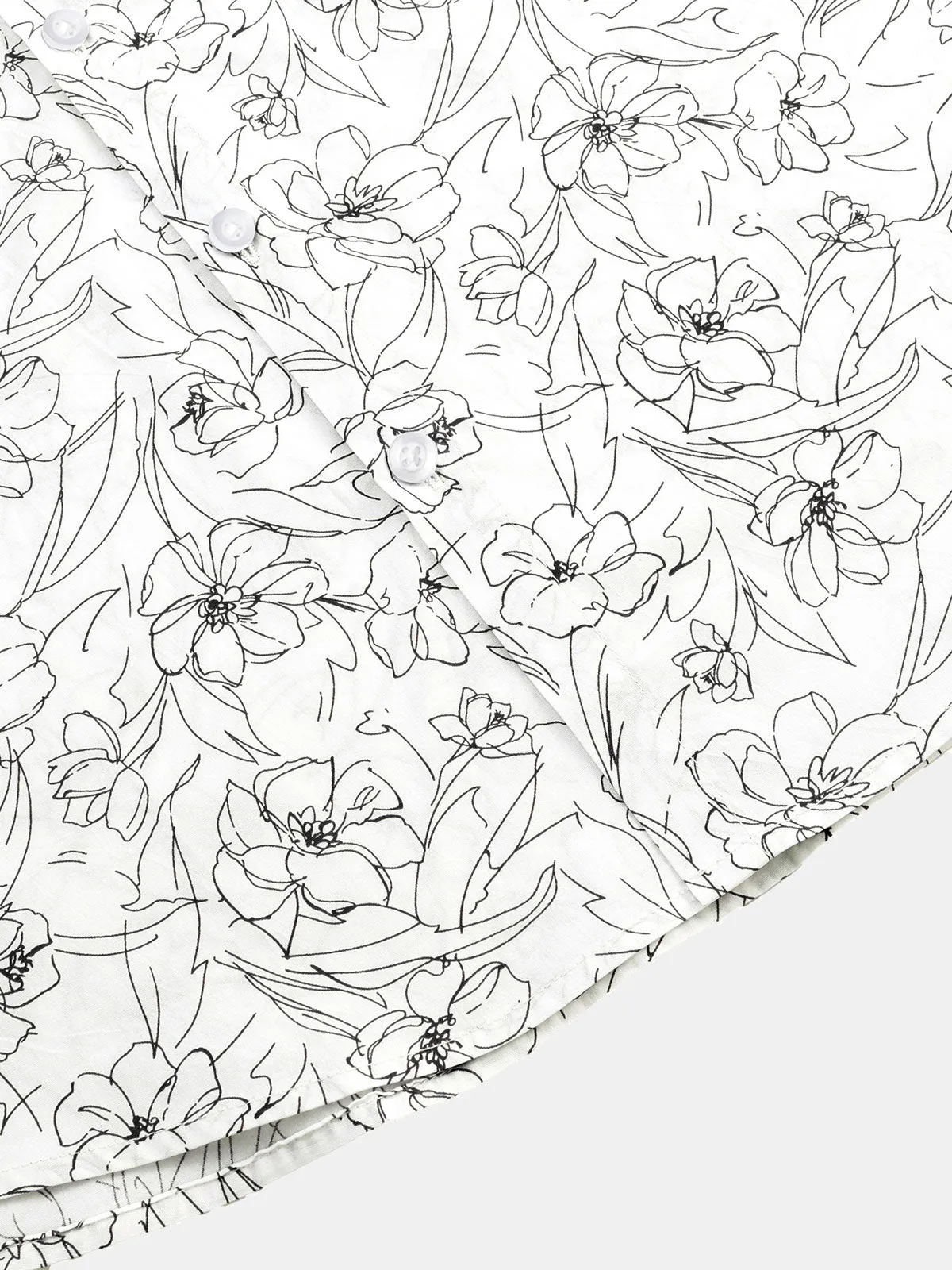 Men's Summer Casual Line Floral Print White Cotton Short Sleeve Shirt