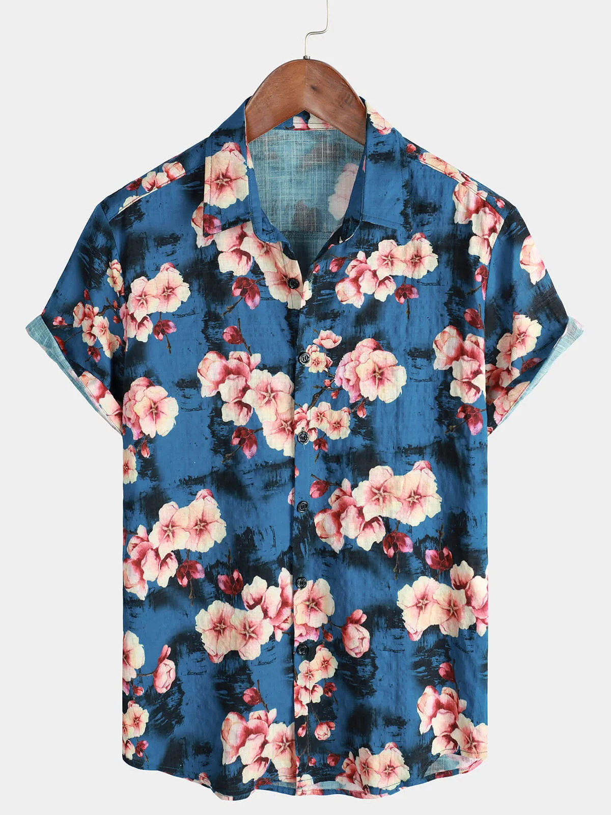 Men's Summer Floral Hawaiian Short Sleeve Button Up Beach Summer Shirt