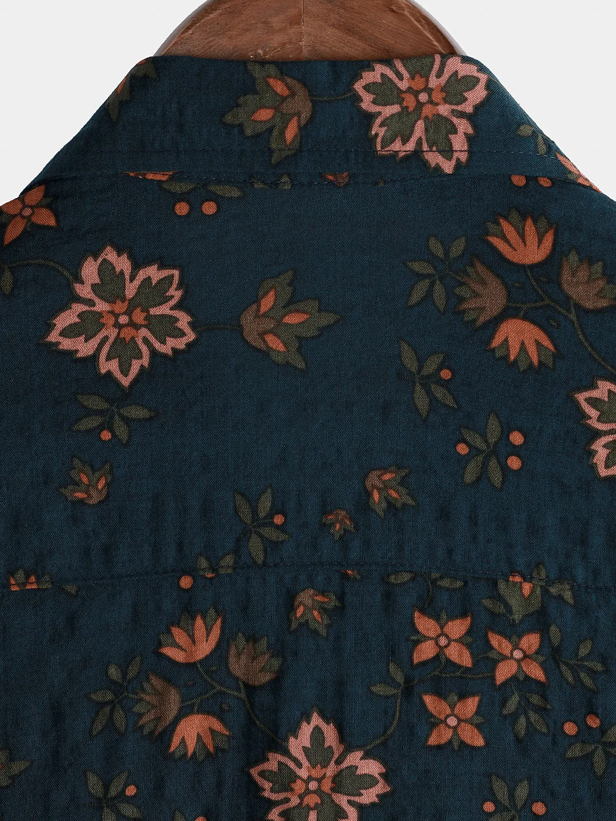 Men's Summer Floral Navy Blue Button Up Short Sleeve Cotton Shirt