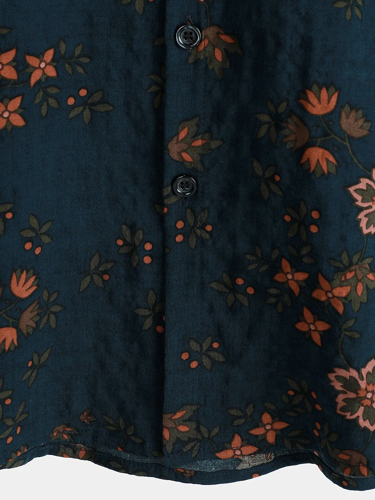 Men's Summer Floral Navy Blue Button Up Short Sleeve Cotton Shirt