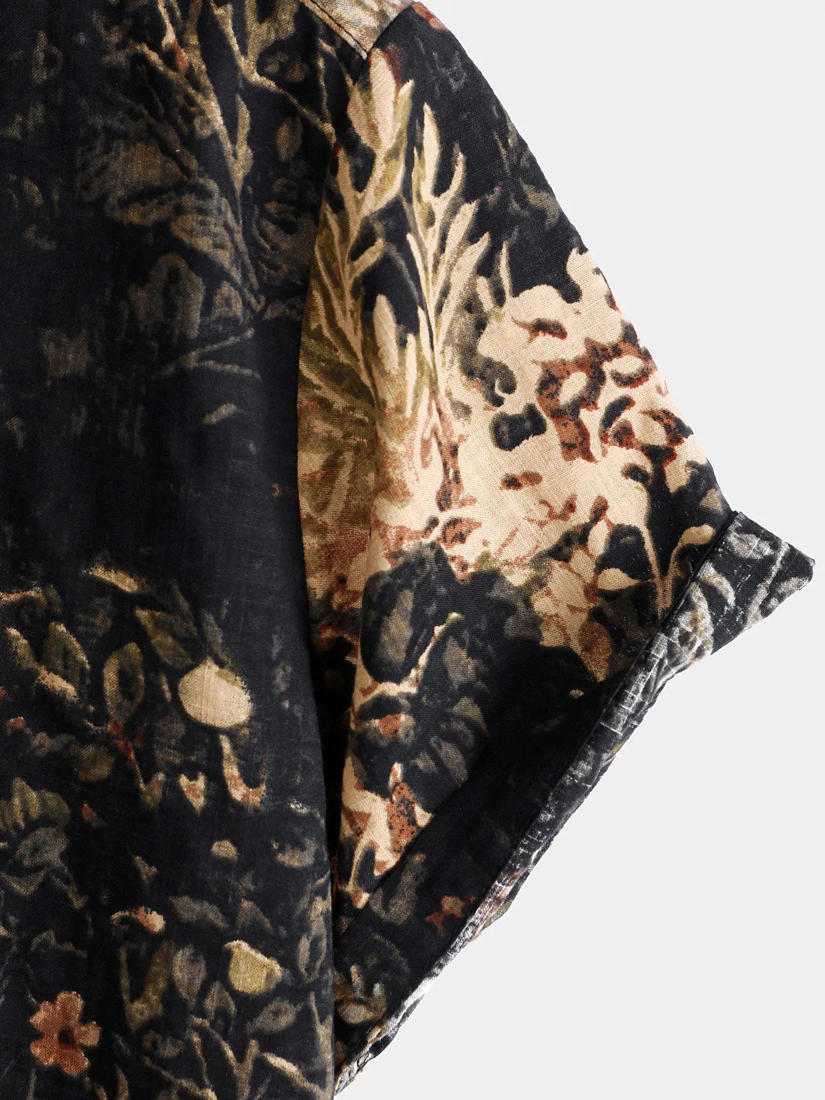 Men's Summer Retro Plant Print Button Up Short Sleeve Shirt