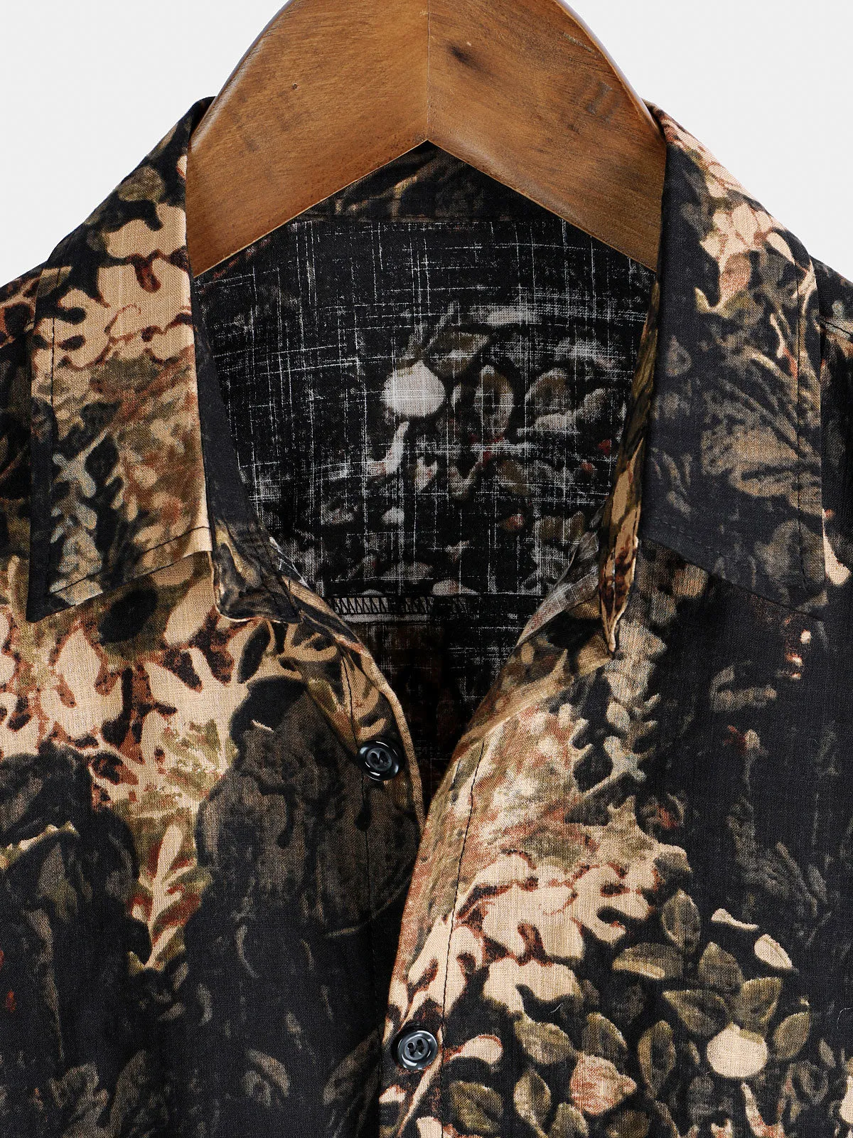 Men's Summer Retro Plant Print Button Up Short Sleeve Shirt