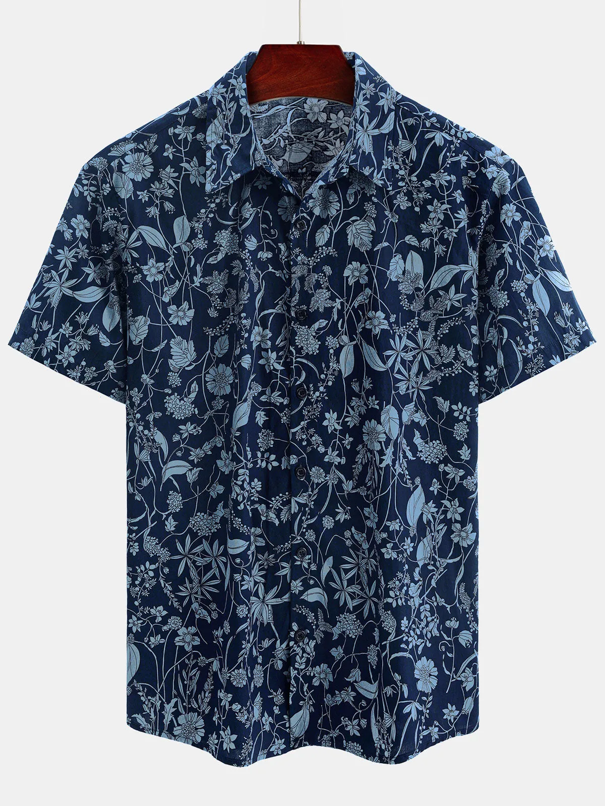 Men's Summer Tropical Print Cotton Casual Holiday Short Sleeve Shirt
