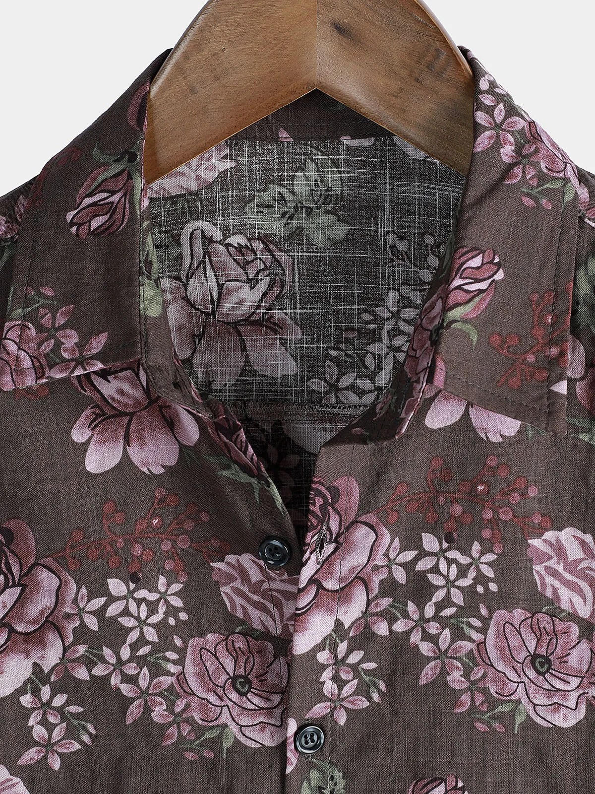 Men's Vintage Floral Button Up Purple Holiday Short Sleeve Shirt