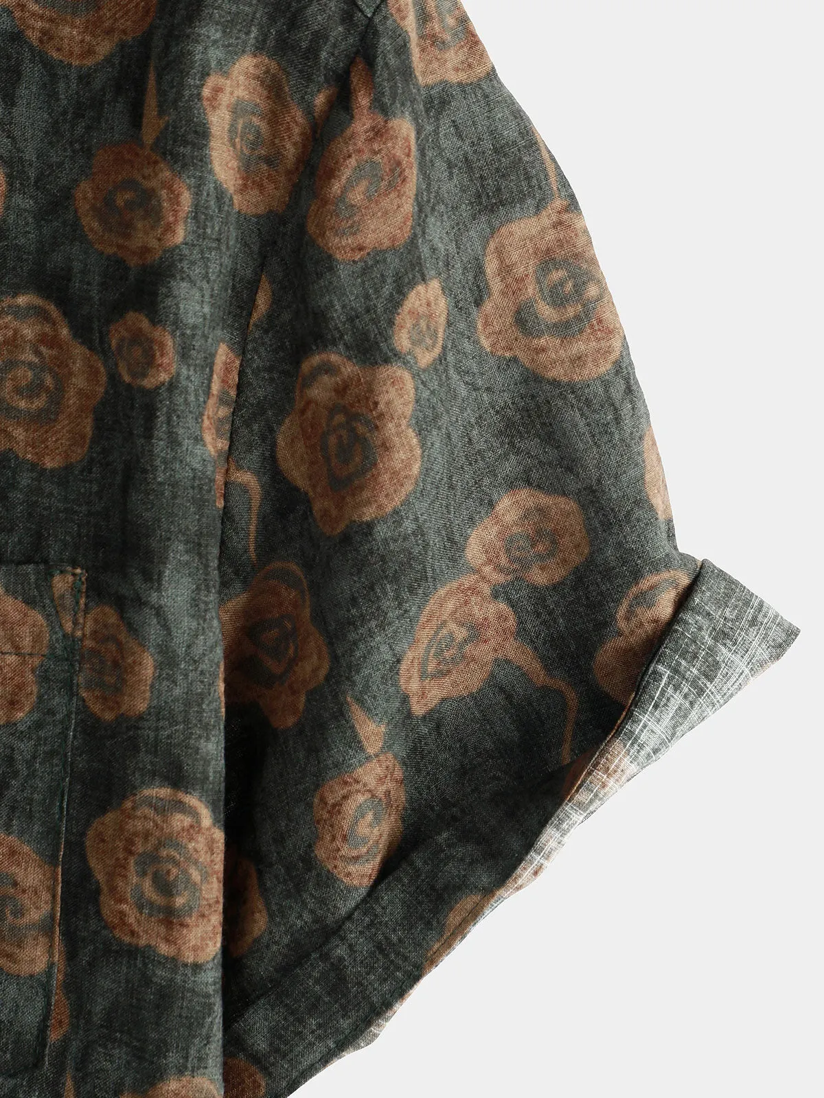 Men's Vintage Floral Holiday Pocket Summer Short Sleeve Button Up Shirt
