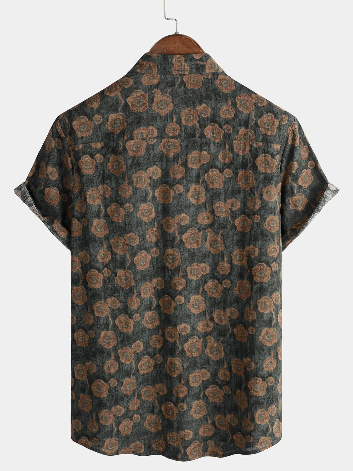 Men's Vintage Floral Holiday Pocket Summer Short Sleeve Button Up Shirt