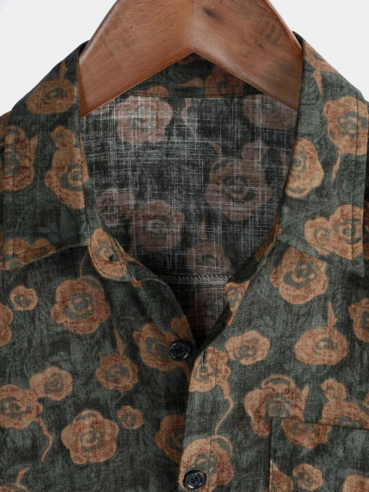 Men's Vintage Floral Holiday Pocket Summer Short Sleeve Button Up Shirt