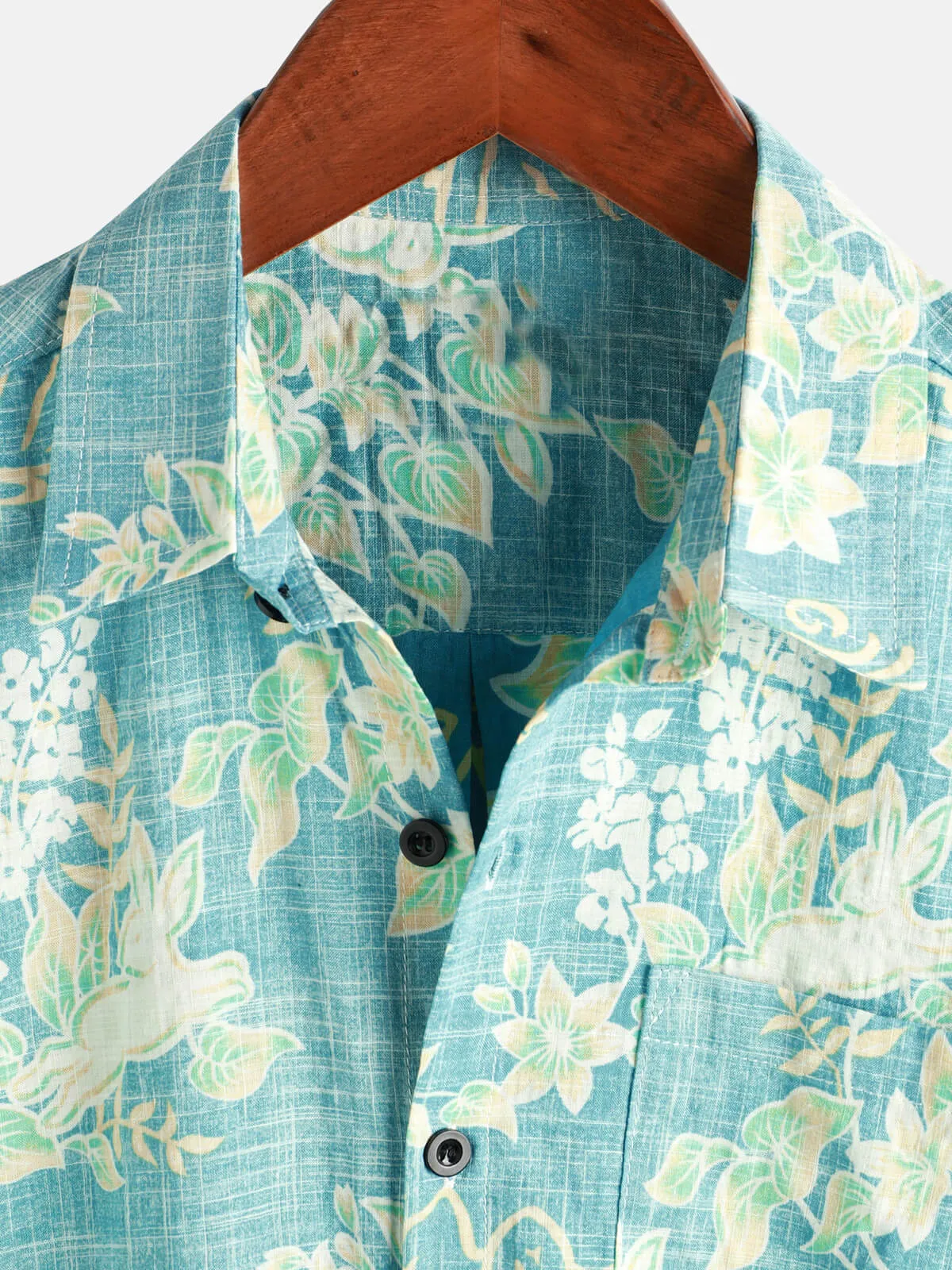 Men's Vintage Hawaiian Tropical Floral Print Pocket Beach Summer Short Sleeve Button Shirt