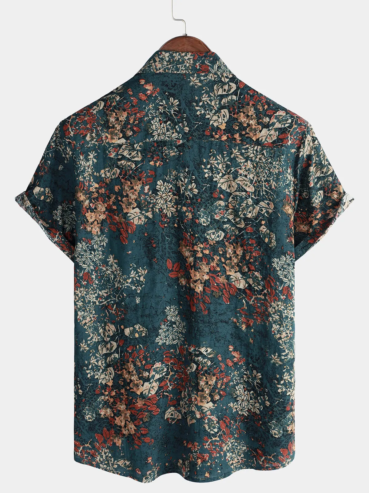 Men's Vintage Holiday Retro Cotton Floral Button Up Short Sleeve Shirt