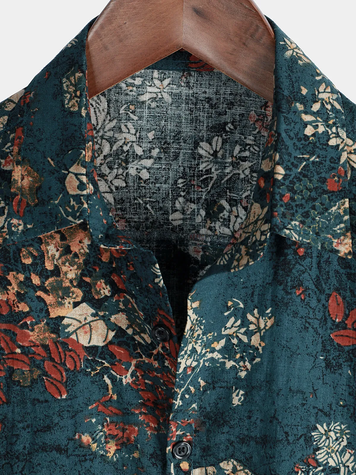 Men's Vintage Holiday Retro Cotton Floral Button Up Short Sleeve Shirt