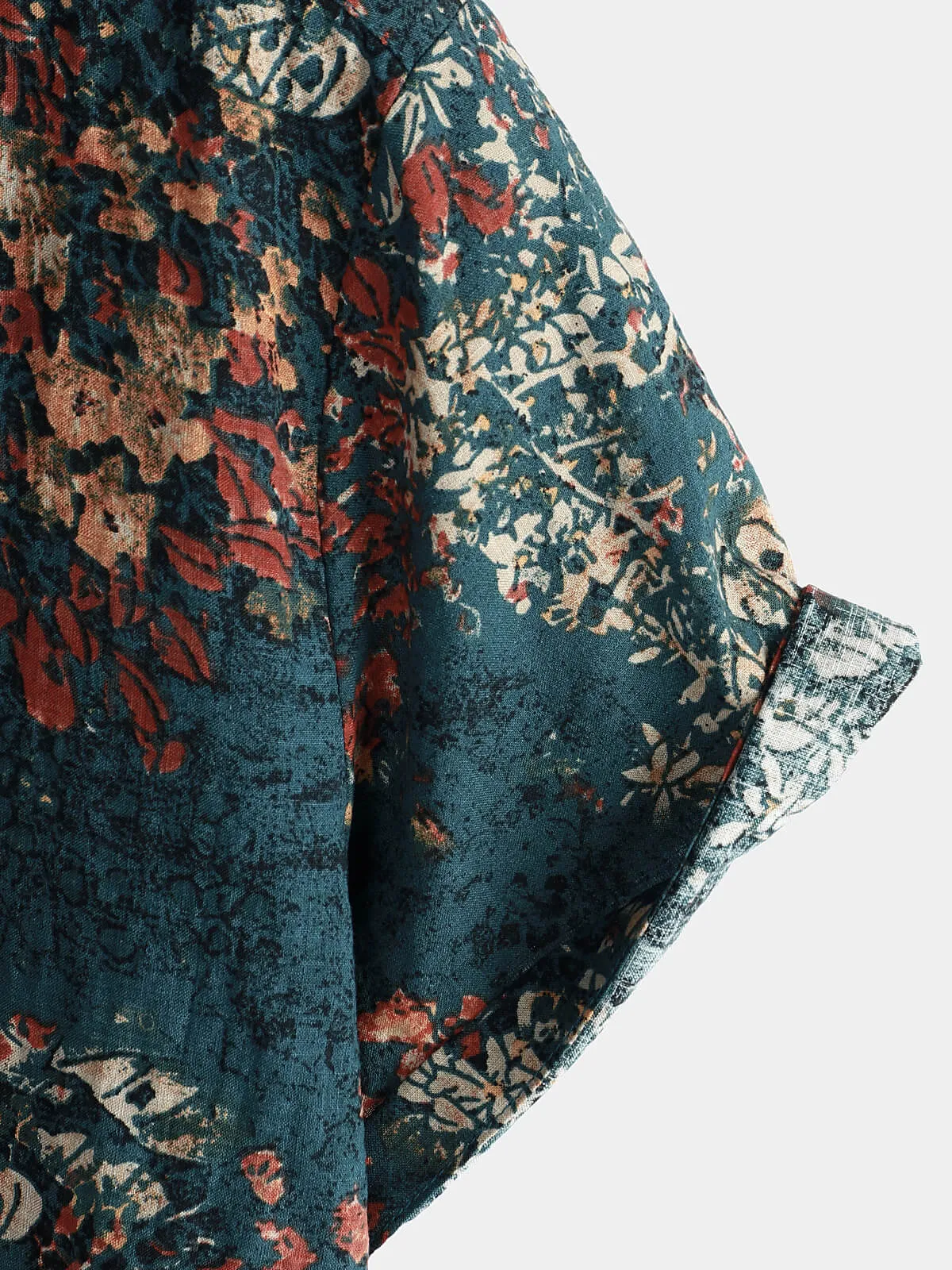 Men's Vintage Holiday Retro Cotton Floral Button Up Short Sleeve Shirt