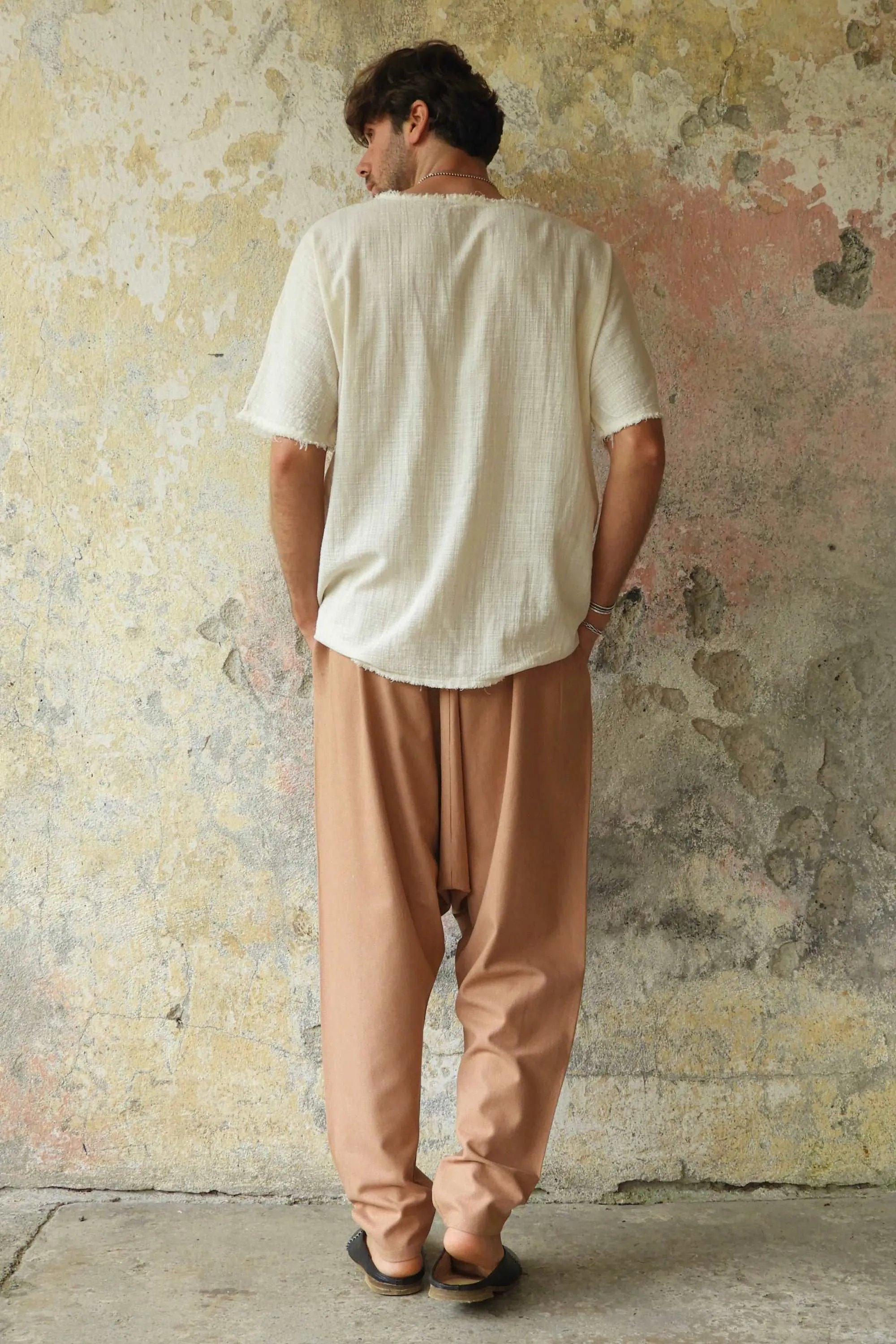 MOON Gender Neutral Linen Blend Harem Pants (Black, Tan)