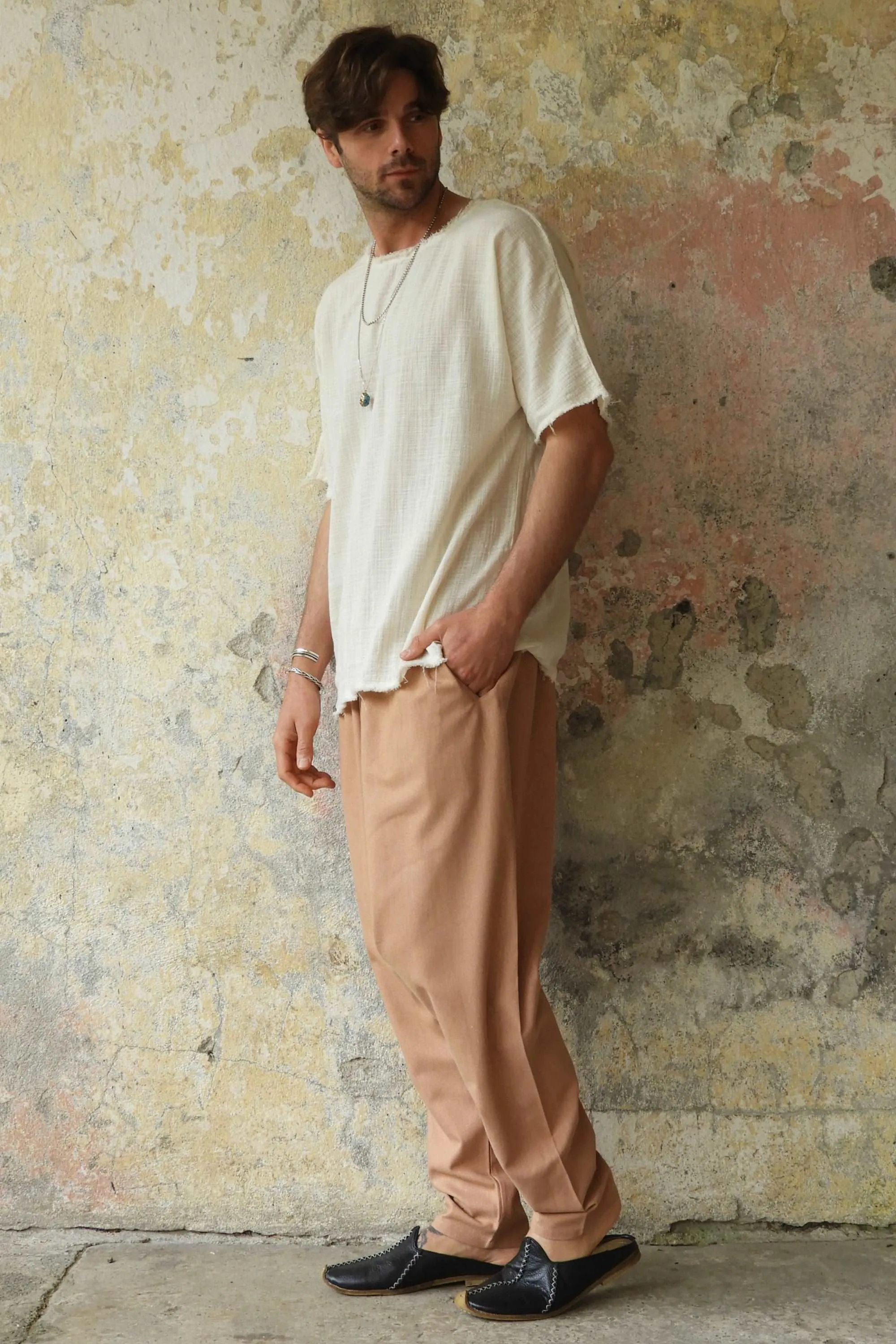MOON Gender Neutral Linen Blend Harem Pants (Black, Tan)