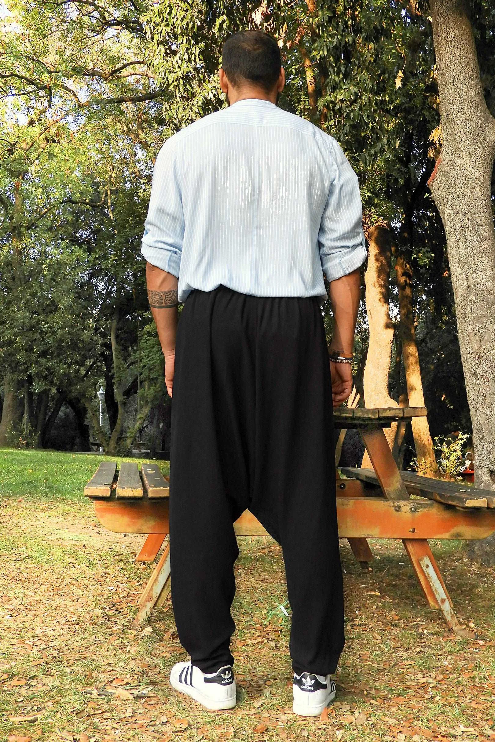 MOON Gender Neutral Linen Blend Harem Pants (Black, Tan)