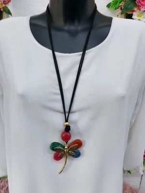 Multi Stone With Gold Dragonfly Bead Pendant