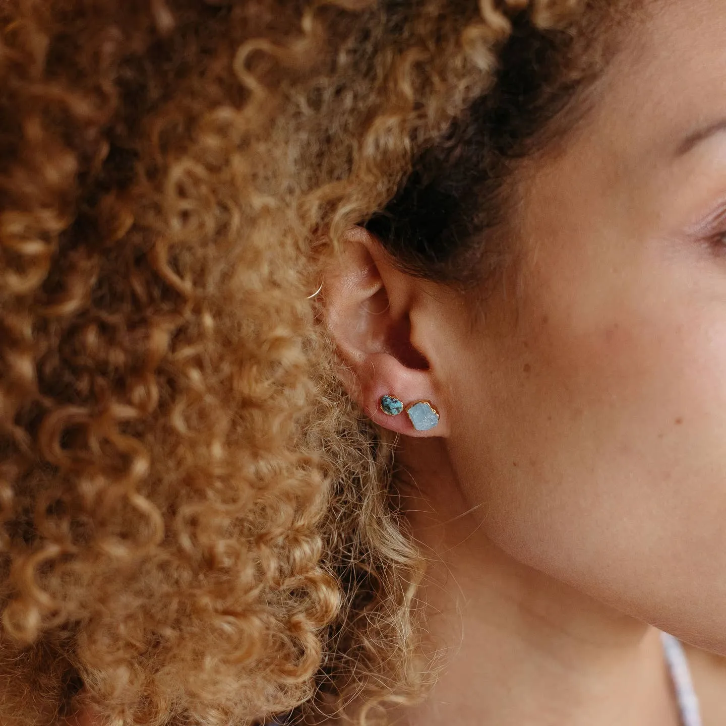 NEW! Aquamarine 14k Gold Plated Stud Earring by Dani Barbe