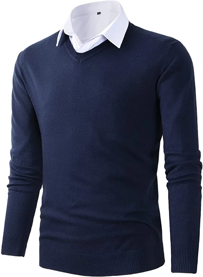 New Mens Casual Basic Designed V-Neck Pullover Sweater in Navy by SG Fashions, Sz XL!