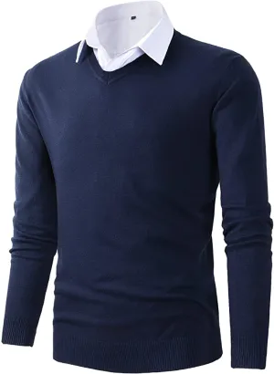 New Mens Casual Basic Designed V-Neck Pullover Sweater in Navy by SG Fashions, Sz XL!