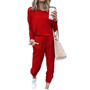 NEW PRETTYGARDEN Women's Two Piece Outfit Long Sleeve Pullover with Drawstring Long Pants Tracksuit Jogger Set, Red, Sz XL, Retails $64 