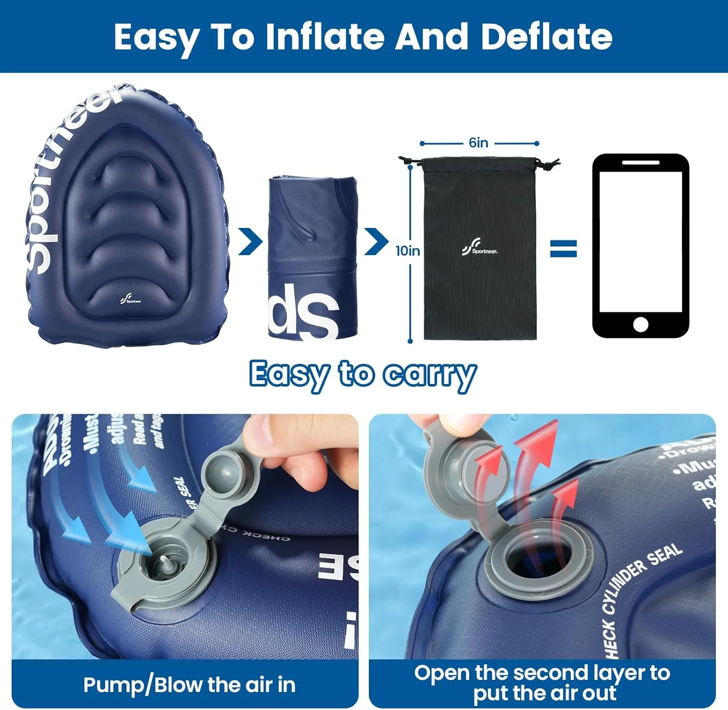 NEW Sportneer Swimming Kickboard Water Aerobics Equipment Inflatable Kickboard Swimming Training Portable Buoy Training Aid Float for Swimming