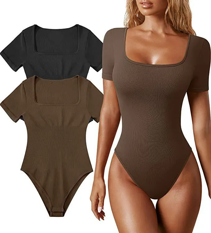 New Square Neck Short Sleeve Skinny Bodysuit