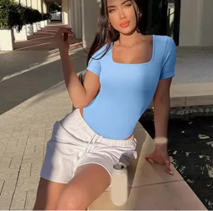 New Square Neck Short Sleeve Skinny Bodysuit