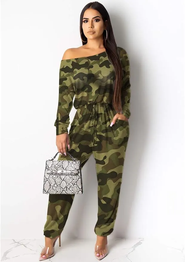 New Women Casual Summer Jumpsuit - Camouflage One Piece Romper Wide Leg Pantsuit Set Playsuit Sz XL! Retails $51 