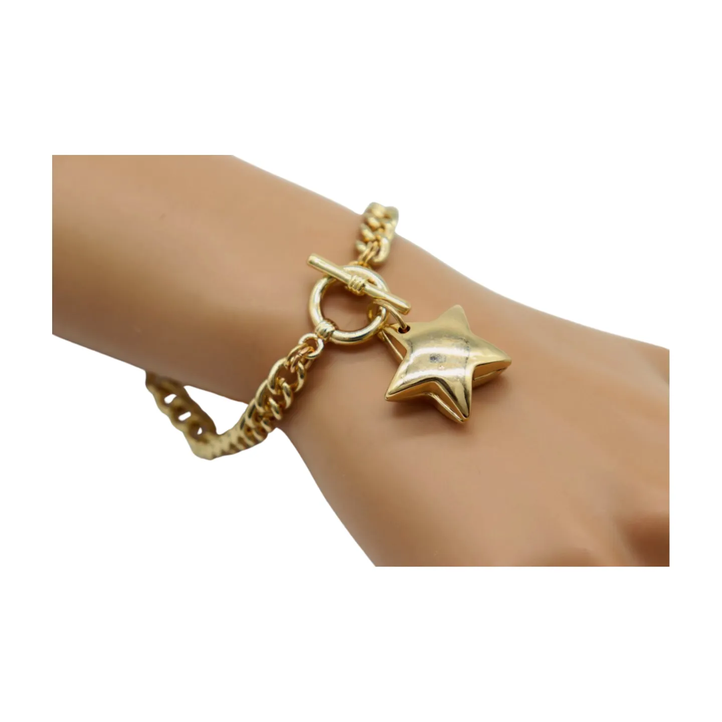 New Women Gold Metal Chain Link Wrist Bracelet Fashion Jewelry Texas Lone Star Charm